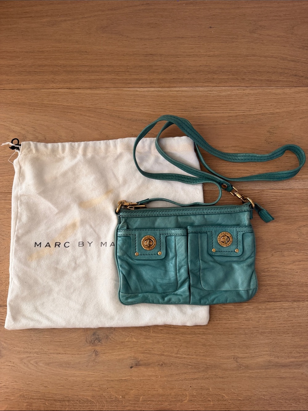 Marc by Marc Jacobs Teal Green Leather Crossbody with Front Pockets